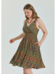 V Neck Robe Green Patterned Plus Size Dress 4586